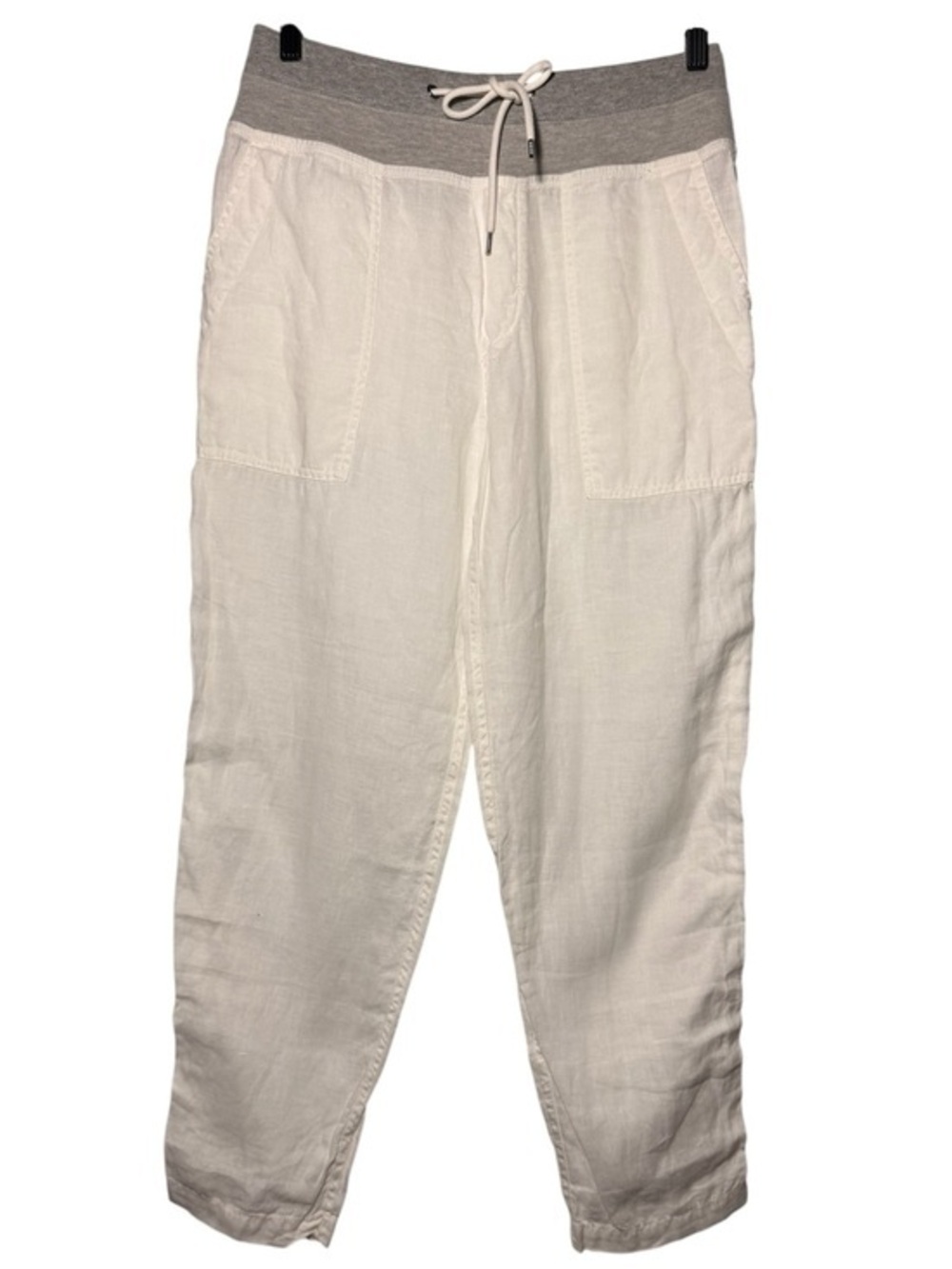 James Perse White Cotton Pants with Gray Drawstring Waist